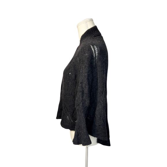 Cashmere Wool Open Knit Cape Cardigan Shawl Women's XS Gray Lagenlook Cozy - Picture 10 of 16